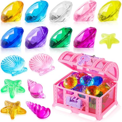 Gemstones for Children Diving 28 Pieces Diving Toy Swimming Pool for Birthday Gift Child Treasure Chest Beach Colorful Stones Toy (1/5)