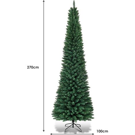 270 cm hoher, schlanker Weihnachtsbaum mit Metallständer, Grün