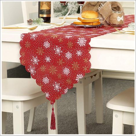 Red Christmas Table Runner 35x180cm Linen Tablecloth Snowflake Print Christmas Decoration Table Linen Flags(Red) (1/5)