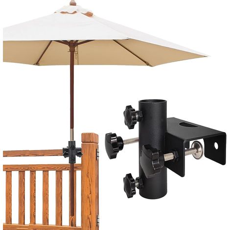 1 Support Parasol Balcon Pince Réglable Métal Noir Pour Tube Ø25-38mm Jardin Terrasse (1/5)