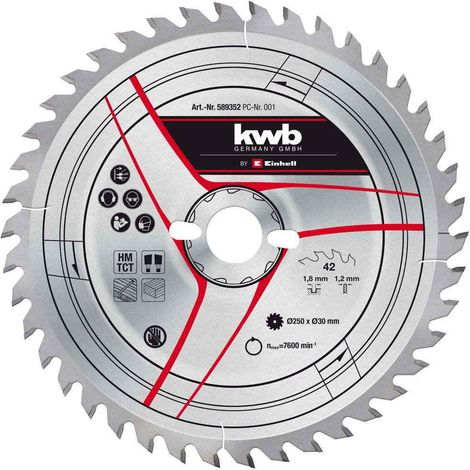 KWB Lame de scie TCT fine pour scies à onglet et tables de sciage - 250 mm - 42 dents (1/2)