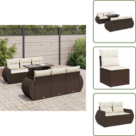 Tavolo da giardino - vidaXL Set Divani da Giardino 7 pz con Cuscini Marrone in Polyrattan - Arredamento da esterno
