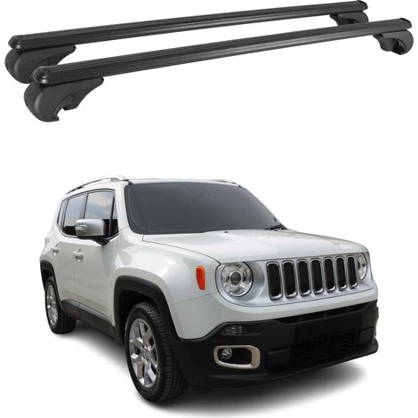 OMAC Barres de toit en aluminium pour Jeep Renegade 2015-2025 – TÜV / DIN 75302:2019 – Antivol inclus – Charge max 75 kg – 2 barres Noir (1/4)