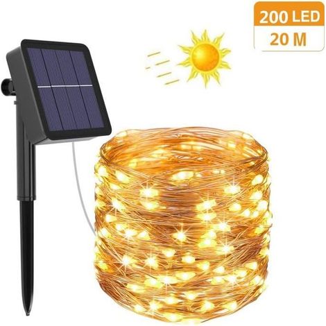200 LED Guirlande Lumineuse Solaire, 20 m Étanche IP65, 8 Modes Multicolores pour Jardin et Terrasse