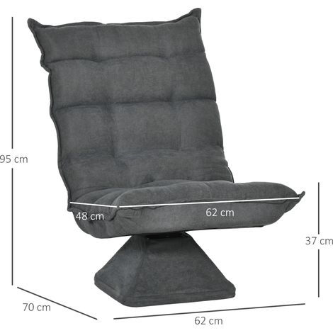Fauteuil lounge inclinable pivotant avec dossier ajustable, coussin de sol en microfibre gris pour salon, bureau et détente, siège bas polyvalent. (1/5)