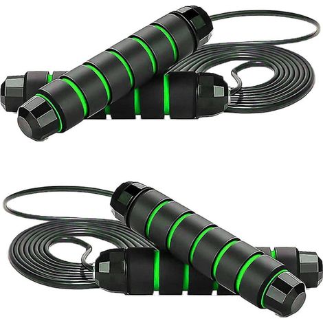 Corde à sauter fitness antidérapante, réglable, sans nœuds pour entraînement cardio, couleur noir et vert, sport à domicile et en salle (1/5)