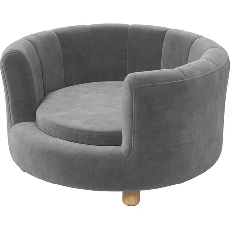 Panier pour chiens et chats, pieds en bois, surélevé, revêtement en flanelle, coussin amovible, gris (1/5)