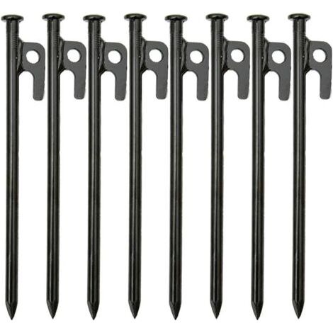 Set mit 8 robusten, 20 cm langen Zeltheringen aus Schmiedeeisen mit Haken und Loch für Outdoor-Aktivitäten wie Reisen, Wandern, Gartenarbeit sowie für harte und steinige Böden.