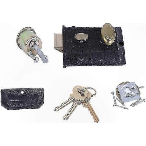 Serrure de porte à ressort vintage en fonte, robuste et antivol pour usage extérieur (1/2)