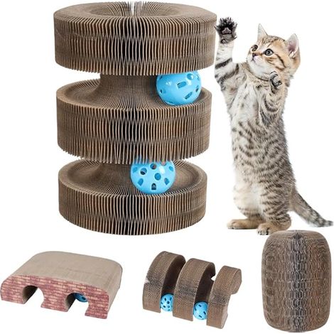 Magic Organs Cat Scraper: raschietto per gatti in cartone con palline, giocattolo interattivo, giocattolo pieghevole per gatti, giochi da interno, esercizi per graffiare i gatti (1/4)