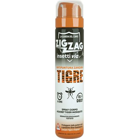 ZIG ZAG Repellente, Insetti, Spray Corpo Insettivia, Repellente specifico per Zanzare, Tigre, pappataci, tafani, vespe, 75 ml (1/3)