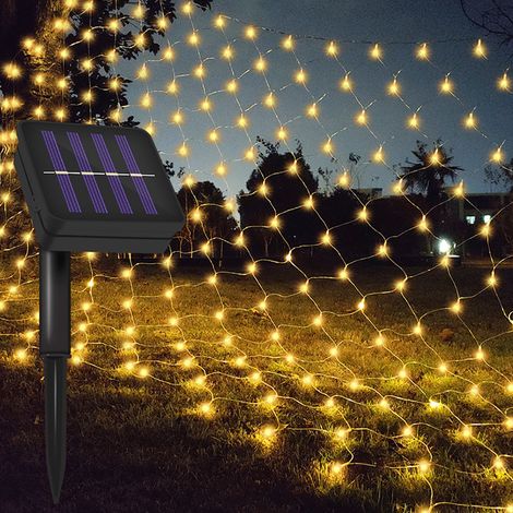 Filet lumineux solaire 204 LED blanc chaud pour décoration extérieure jardin fête mariage (1/5)