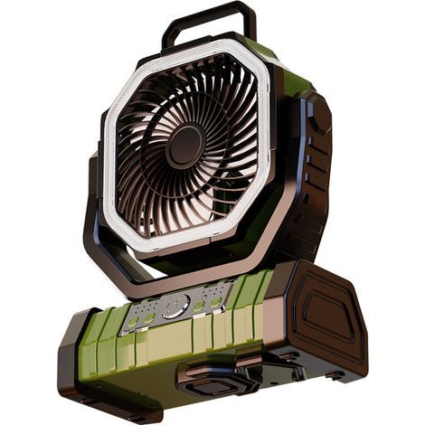 20000mAh Ventilateur de Camping, Ventilateur Portable Rechargeable 4 Vitesses, Ventilateur USB Silencieux avec Lumière LED, Télécommande et Crochet,vert (1/4)