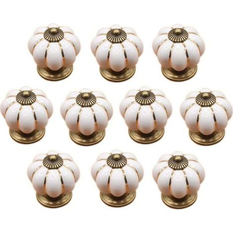 HONORNIC - (Blanc)10 Pcs Boutons de tiroir en céramique bouton de meuble pour tiroirs et placards de cuisine