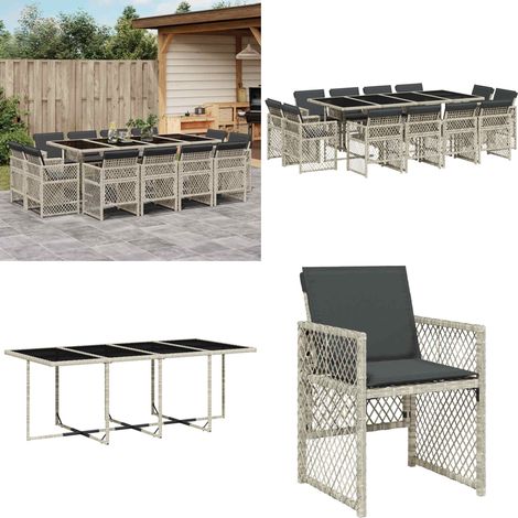 Ensemble à manger de jardin et coussins 13 pcs gris clair rotin - Salon De Jardin - Meuble De Jardin - Set De Salon De Jardin - Table De Jardin - Chaises De Jardin - Home & Living (1/5)