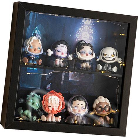 Boîte de rangement et d'exposition Pop Mart avec cadre photo creux, cadre de rangement 3D épais avec séparateurs à double couche, noir simple couche (1/5)