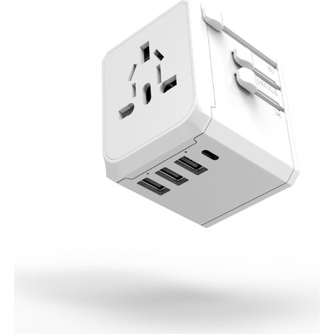 JSSEVN - Adaptador de viaje internacional universal - Adaptador de viaje internacional 5 en 1 con 2 puertos USB tipo C y 1 toma de corriente alterna universal. (1/5)
