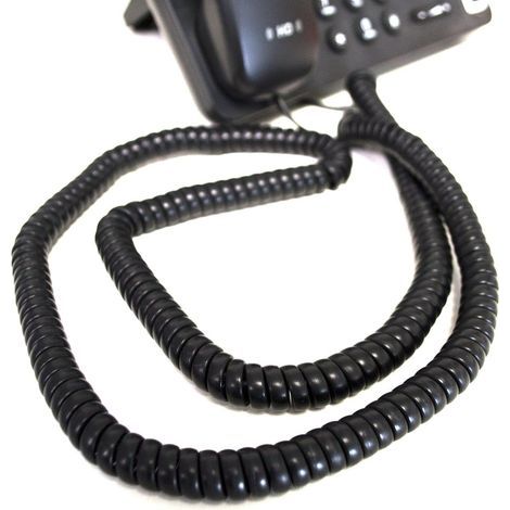 Telephone Cord, RJ10 Connector, Black Coiled Cable, 6 Meters, For Office and Home (1/5)