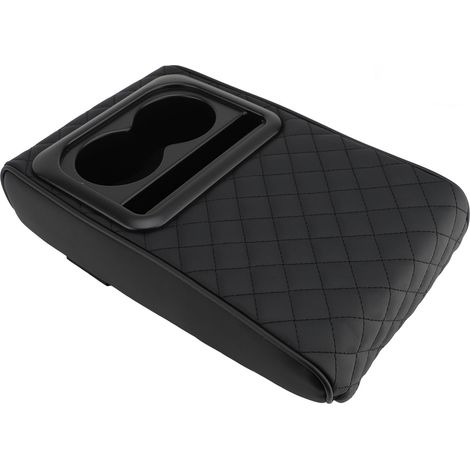 Coussin d'accoudoir de console centrale de voiture en simili cuir avec porte-gobelet Coussin d'accoudoir universel pour voitures SUV camions brodé noir (1/2)