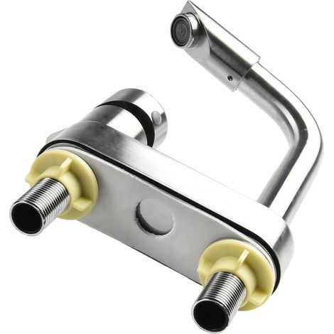 Mitigeur de lavabo, inox, chromé, eau chaude/froide, 2 trous (1/5)