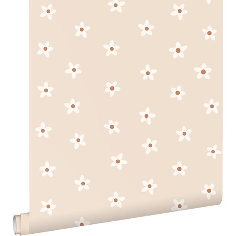 Papier peint marguerites beige 53cm x 10.05m – Intissé facile à poser – Raccord droit – Pour chambre d'enfant – Estahome