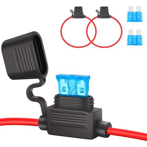 2 Pcs 16AWG Porte Fusible 12v Moyen en Ligne, ATC/ATO Porte-Fusibles Lame Enfichable Étanche avec Fil, Adaptateur Fusibles Voiture Avec 2 Pcs Fusible 15A Standard Pour Auto/Camion/Moto/Bateau (1/5)