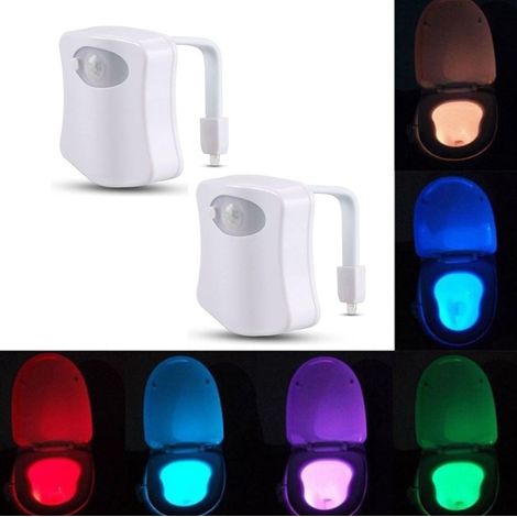 Ensemble de 2 lampes LED pour toilettes / Lampe de salle de bain avec détecteur de mouvement / Veilleuse 8 couleurs (blanche) (1/5)