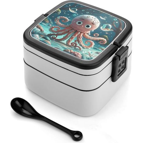 Boîte à bento empilable pour adultes, motif pieuvre, étanche (1/5)