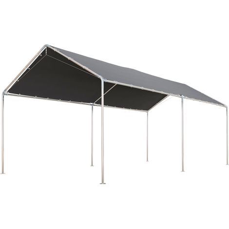 Outsunny Carport auvent pour voiture 6 x 3 m acier galvanisé robuste toit PE haute densité gris, adapté pour l'extérieur (1/5)