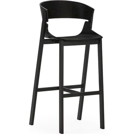 Tabouret haut design noir assise bois et structure métal élégant - noir chêne élégant (1/4)