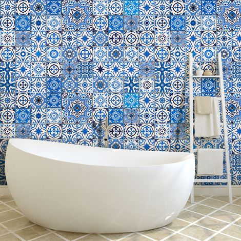 Sticker Mural Carrelage adhésif Cuisine Salle de Bain - 9 STICKERS CARRELAGES AZULEJOS SETTIMA - 9stickers10x10cm (1/5)