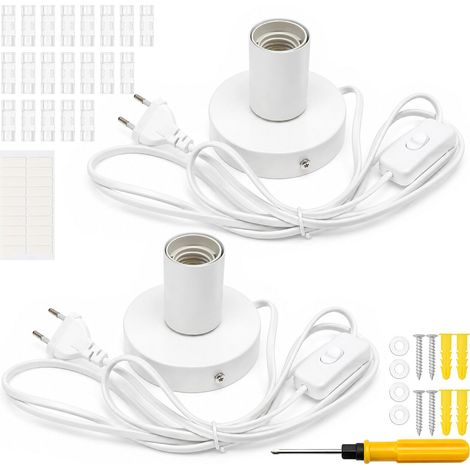 2 Pièces Support de Lampe de Bureau E27 Blanc avec Interrupteur à Câble (1/5)