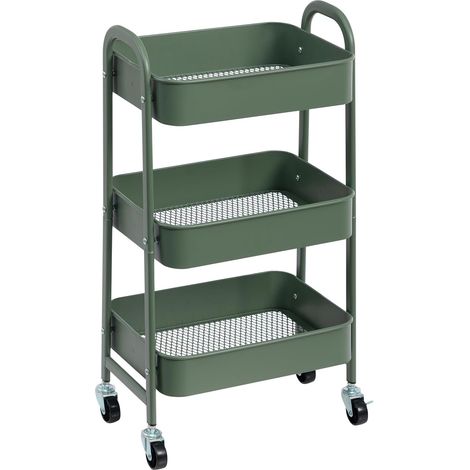 1 Chariot de Rangement Métal 3 Niveaux, Roues Verrouillables, Acier Épais, Pour Cuisine Salle de Bain Bureau (1/5)