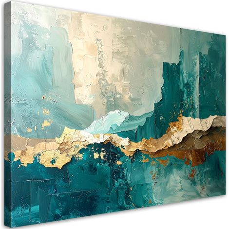 Stampe su Tela, Imitazione pittura astratta verde e oro, 30x20