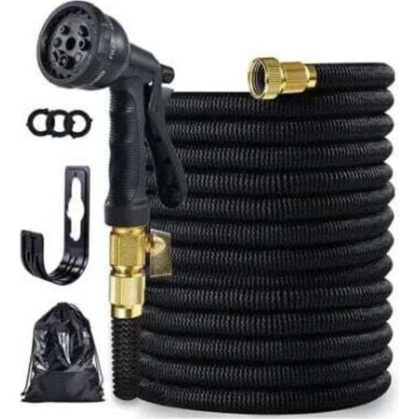 Tubo da giardino estensibile da 7,6 metri (25 piedi) con ugello multifunzione, resistente alla pressione dell'acqua.