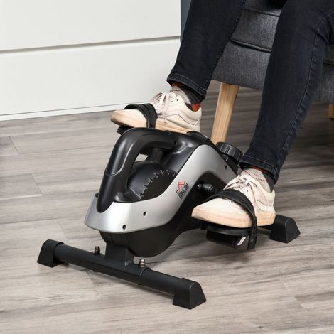 Mini vélo d'appartement avec pédales d'entraînement pour les jambes, équipé d'une sangle de fixation et d'un tapis antidérapant. (1/5)