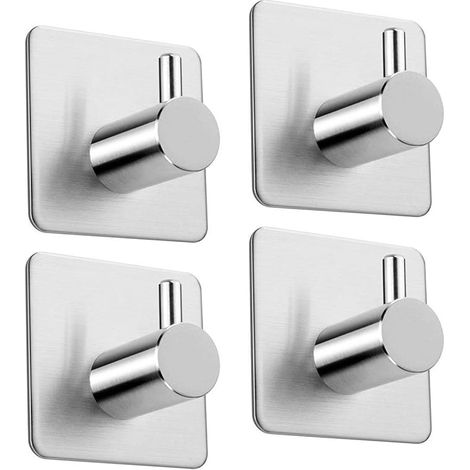 Set of 4 self-adhesive hooks, adhesive hooks with a maximum load capacity of 8 kg, tea towel hooks, multi-purpose self-adhesive wall hooks cupboards, bed curtains, towels and keys (1/5)