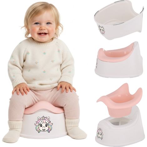 Kindertöpfchen, rutschfest, mit herausnehmbarem Einsatz, stabil, Aufkleber, Einhorn, rosa, weiß, Sun Baby