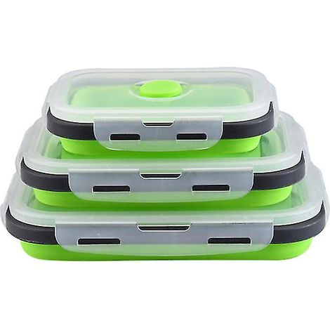 Boîte à lunch carrée pliable en silicone, boîte de conservation pour réfrigérateur, boîte bento - Couleur verte