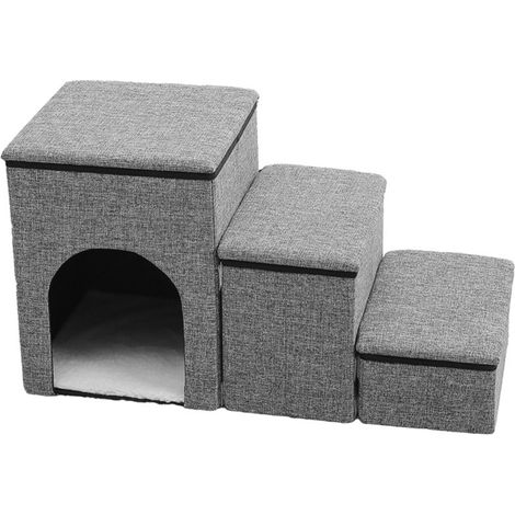 Escalier pliable 3 marches pour animaux, antidérapant avec niche et rangement (3 marches) (1/5)