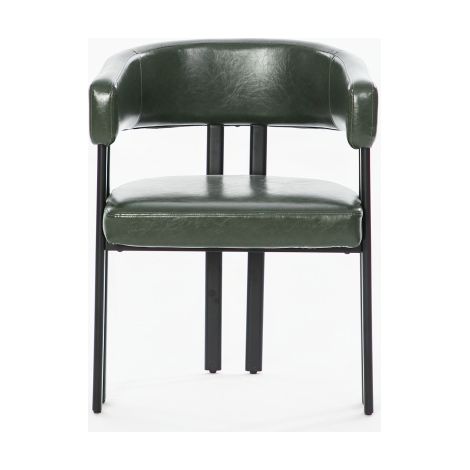 Chaises de salle à manger modernes — Chaises au style cylindrique revêtues de similicuir, dotées d'accoudoirs et de dossiers incurvés intégrés — Chaises en métal pour cuisine, salon et salle à manger (1/4)