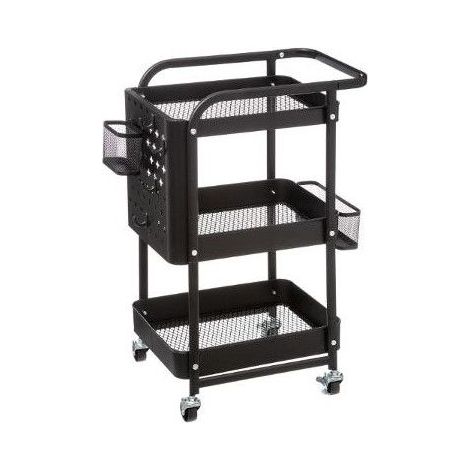 5Five Simply Smart – Desserte de cuisine à roulettes en métal – Dimensions L 52,8 cm x l 30 cm x H 76 cm – 3 étagères et 2 bacs – Couleur noire (1/10)