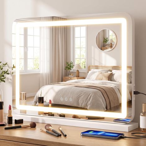 COSTWAY Miroir Maquillage Lumineux Hollywood 58 x 45 cm, Grossissant 10x (1/5)