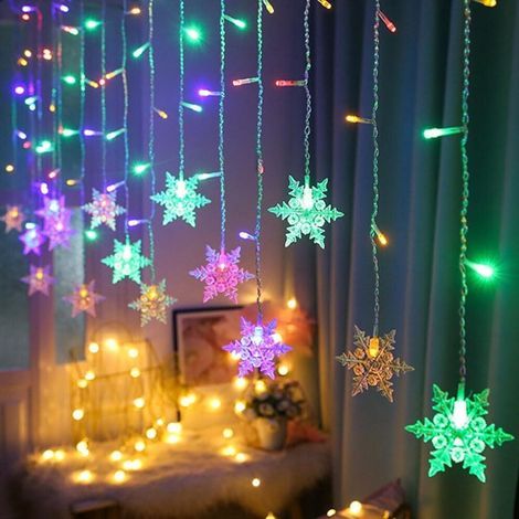 Rideau lumineux LED flocon de neige de 4 mètres avec lumière blanche chaude