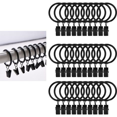 Lot de 30 anneaux de rideau avec pinces - Rideau de douche - Anneaux de rideau en acier inoxydable - Crochets de rideau en métal - Anneau pour tringle à rideau - Pour rideaux de douche et de fenêtre - (1/5)