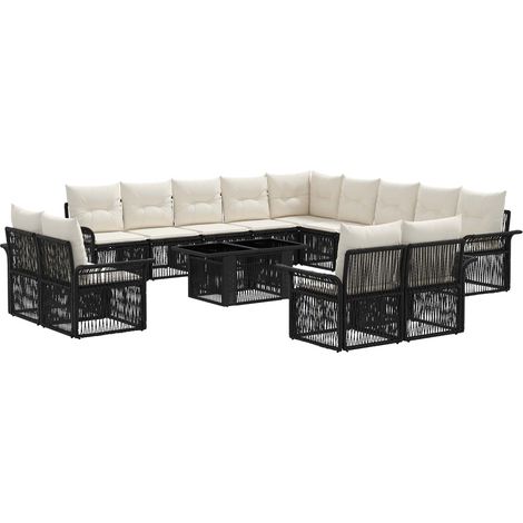 Conjunto de sofás de jardín 14 uds. Negro y Blanco Crema vidaXL (1/5)
