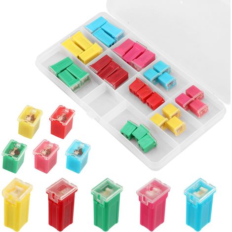 30pcs Kit d'Assortiment de Fusibles pour Voiture, Profil Bas et Haut/STD en Forme de Boîte Remplacement Fusible pour Voiture pour Ford Plupart des Véhicules Camions (20A, 30A, 40A, 50A, 60A) (1/5)