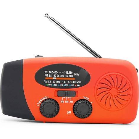 Radio avec cellule solaire de 2000 mAh, générateur manuel avec lampe torche, rouge. (1/2)