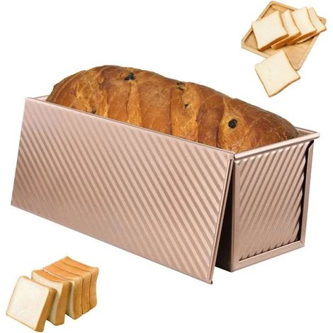 Moule pain de mie avec couvercle - 1 pièce, 1000g pâte, acier carbone, antiadhésif, trous ventilation - Convient pour pa Étiquette (1/5)