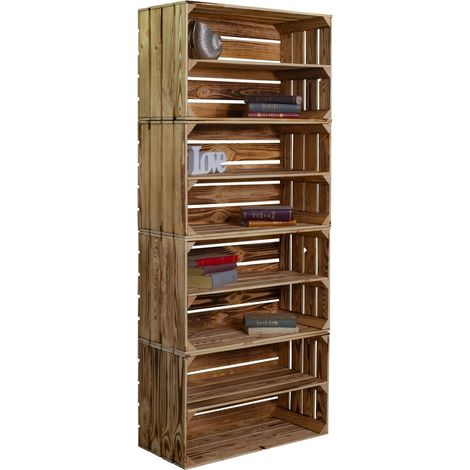 Bücherregal mit 8 Ebenen für Büro und Wohnzimmer Holz weiß braun geflammt 160x68x30cm Wand Aufbewahrungsregal Standregal, Büroregal, freistehend, Dekoregal, zur Präsentation, modern (Geflammt) (1/4)
